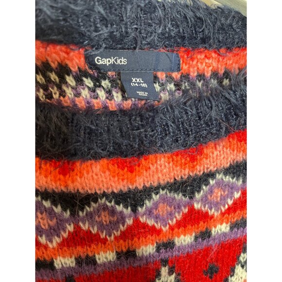 Gap Kids Fuzzy Fair Isle Sweater Dress Blue Red Knit Long Sleeve Winter Cozy - Picture 8 of 12